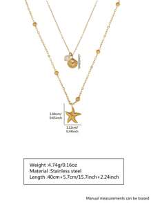 1pc Beach Style Double Layer Stainless Steel Necklace With Shell And Star Pendant, Suitable For Women To Wear On Beach Parties Or Vacations, Also Works As Gift For Her - Yellow Gold - View 5