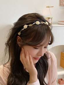 1pc Pearl Rose Hair Hoop French Retro Hair Hoop, Small And High End, Sweet And Cute Bridal Headband, Birthday Party, Wedding Party, Female Hair Accessories - Rose Headband - View 3