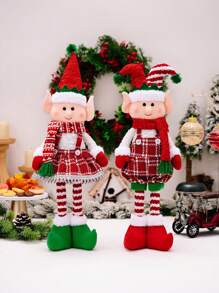1 pieza Decoración telescópica de hada de Acción de Gracias, decoraciones navideñas creativas, decoración de adorno, decoración telescópica de doble cuerno rojo y verde, de pie en la ventana, escenario de escritorio de restaurante, mejor regalo para decoración del hogar de ambiente festivo - Multicolor - Ver 1