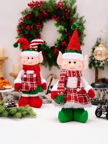 1 pieza Decoración telescópica de hada de Acción de Gracias, decoraciones navideñas creativas, decoración de adorno, decoración telescópica de doble cuerno rojo y verde, de pie en la ventana, escenario de escritorio de restaurante, mejor regalo para decoración del hogar de ambiente festivo - Multicolor - Ver 6