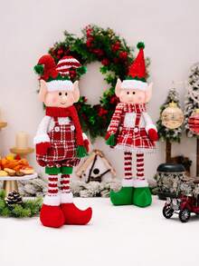 1 pieza Decoración telescópica de hada de Acción de Gracias, decoraciones navideñas creativas, decoración de adorno, decoración telescópica de doble cuerno rojo y verde, de pie en la ventana, escenario de escritorio de restaurante, mejor regalo para decoración del hogar de ambiente festivo - Multicolor - Ver 5