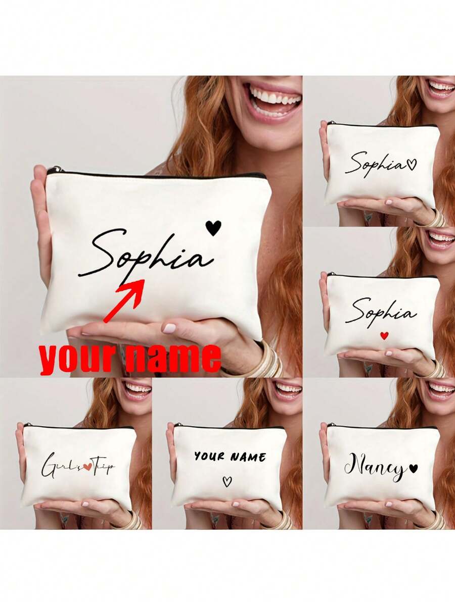 1pc Custom Name Makeup Bag For Girls Couple Gift, Women's Travel Toiletry Storage Pouch, Cosmetic Perfume Kit Organizer Bags,Customized Toiletry Bags,Street Casual Chic