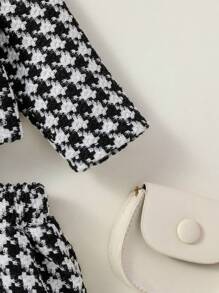 Bộ 2 áo crop top tay dài kẻ caro cổ bèo nhún họa tiết hoa thường ngày cho bé gái và chân váy caro - màu đen - Xem 5