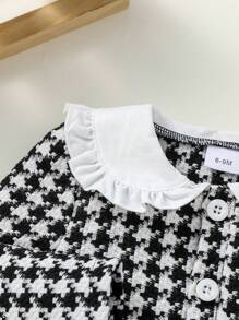 Bộ 2 áo crop top tay dài kẻ caro cổ bèo nhún họa tiết hoa thường ngày cho bé gái và chân váy caro - màu đen - Xem 4