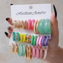 5-10 Pairs Acrylic Resin C-Shape Hoop Earring Set, Exaggerated Luxurious Earring Combination - Two-color Resin Long Card - View 7