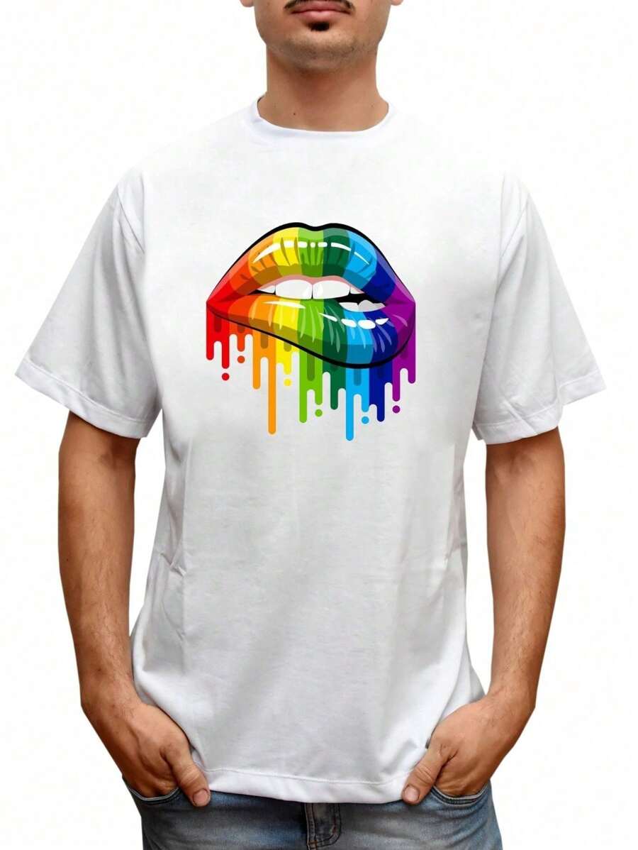 Shirt LGBT Freedom T-Shirt LGBT Neon Mouth Print - 白色 - 查看 1
