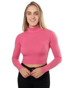 Kit 2 Cropped Blouse Long Sleeve High Neck Ribbed Pto - 布萊克和桑迪亞 - 查看 3