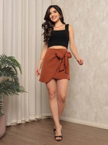 Short Tailored Skirt With A New Bow Tie - màu nâu - Xem 5
