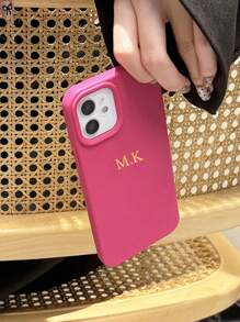 1pc Personalize Customization Name Imitation Lychee Pattern Case, Autumn Handcrafts, Backtoschool, Preppy Style, Daughter/Mother/Household/Prom/Wedding Christmas Gift Surprise, Stockingstuffers, Modest Fashion Phone Case, Gift Idea, Christmas Cushions, First Christmas, Teacher Gift Presents, Giveaway, Custom Made Gifts, Custom Text, Personalized/Customized Gifts, Customized Meaning Christmas Gifts, Personalization Mall,2025phonecase - Pink - View 10