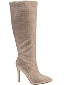水钻过膝长靴——迷人的细高跟靴 - 金色 - 查看 2