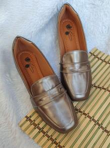 Sapatilha Mocassim Metalizado Cinza Confort Mulher Menina Feminino Calçado Moda