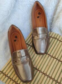 Sapatilha Mocassim Metalizado Cinza Confort Mulher Menina Feminino Calçado Moda