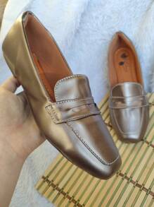 Sapatilha Mocassim Metalizado Cinza Confort Mulher Menina Feminino Calçado Moda