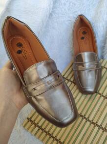 Sapatilha Mocassim Metalizado Cinza Confort Mulher Menina Feminino Calçado Moda