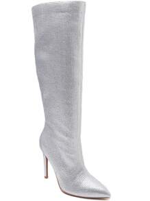 Rhinestone Thigh-High Boots – Glamorous Stiletto Heel Boots - Silver - View 3