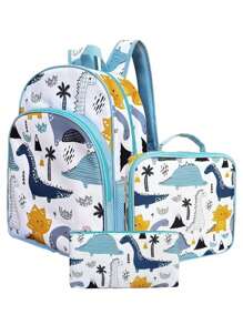 Mochila de astronauta para niños, mochila de 3 piezas con diseño de dinosaurio para la temporada de vuelta al colegio, mochila escolar de 16 pulgadas, lonchera, estuche de lápices - Multicolor - Ver 12