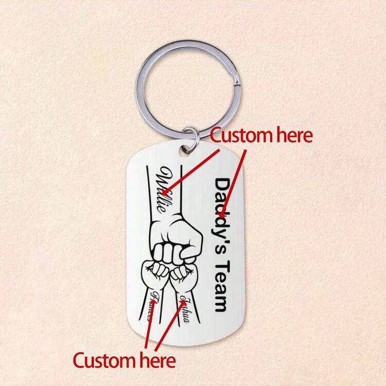 定制爸爸钥匙圈、爸爸照片钥匙扣、爸爸拳头与孩子名字钥匙扣、父亲节礼物、爸爸个性化家庭礼物 - 銀色-單面定制 - 查看 4