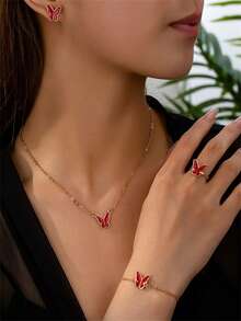 4 件套时尚简约奢华蝴蝶首饰配件套装 - 彩色 - 查看 3