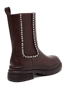 Camel Rhinestone Chelsea Boots – Chic Chunky Flat Boots - Brown - View 4