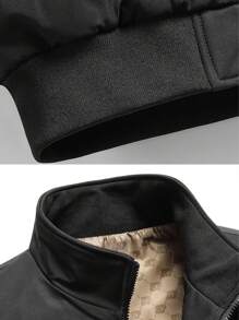 男士加大码长袖休闲商务风衣外套，简约立领 - 黑色 - 查看 3