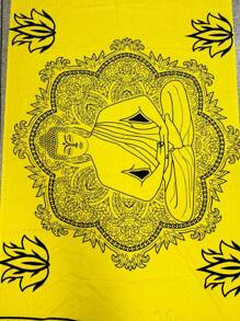 Printed Polyester Sarong With  Meditation On Yellow Background - 黃色 - 查看 1