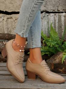 Damen Pumps mit dickem Absatz, Band Zehenform, elegante High Heels, braun, Neu Herbst 2024