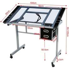 Height Adjustable Drawing Table Tiltable Craft Table With Storage Drawers, Artist Glass Drafting Table Drawing Desk Study Table With Tiltable Tabletop For Artwork, Multi-Function Art Desk - Silver - View 4