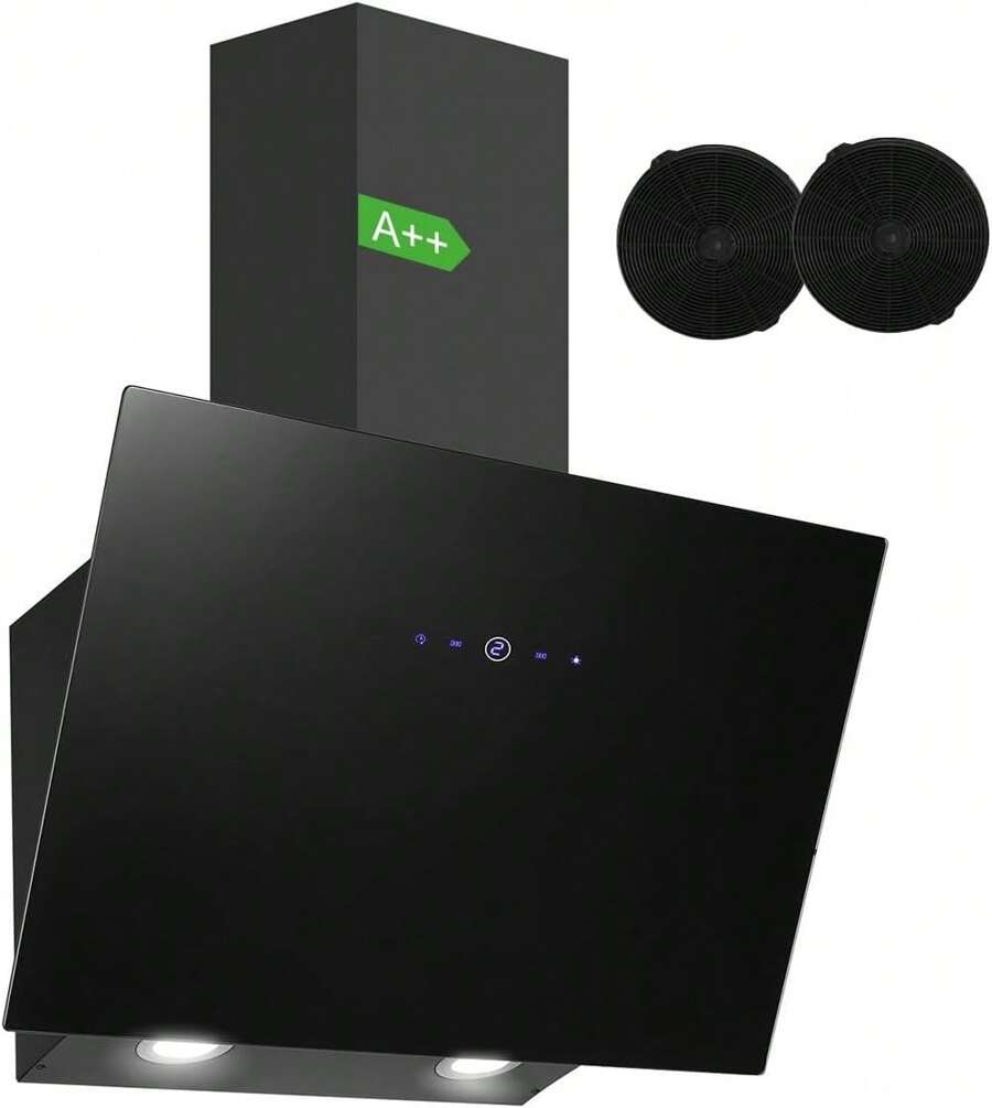 SNDOAS Dunstabzugshaube 60cm, Kopffreie Wandhaube mit 550 m³/h Starker Saugleistung, inkl. Aktivkohlefilter, LED-Anzeige Touchscreen, Verzögerungs-Ausschaltfunktion, Abluft/Umluft, Schwarz [Energieklasse A++]