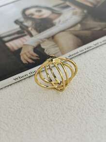 Thin Asymmetrical Braided Ring Abstract Smooth High Fusion Adjustable 18K Gold Plated 925 Silver - Gold - View 2