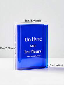 Transparent Book Shaped Flower Vase, Decorative Clear Glass Floral Container, Table Centerpiece, Plant Pot, Bud Vase - Blue - View 3