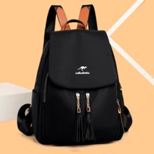 Women Backpack Oxford Canvas Rugged Business Casual College Work Travel Flap Backpack - 黑色 - 查看 9
