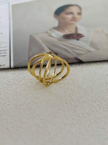 Thin Asymmetrical Braided Ring Abstract Smooth High Fusion Adjustable 18K Gold Plated 925 Silver - Gold - View 3