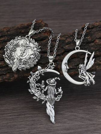 XJYHDY 1 pezzo Collana con ciondolo Donna Cappello a Falce di Luna da Strega Magica Retrò Gotica Ognissanti