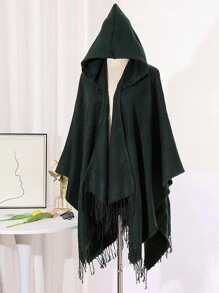 1 件纯色渐变休闲连帽斗篷，秋冬款 - 彩色 - 查看 7