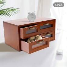 Wooden Storage Box,Wooden Multi Drawer Storage Organizer,Wedding Keepsake Box,Desktop Drawer Organizer,Small Vintage Style Storage Organizer,Office,Desktop Countertop,For Bedroom,Living Room - Rỉ Nâu - Xem 3