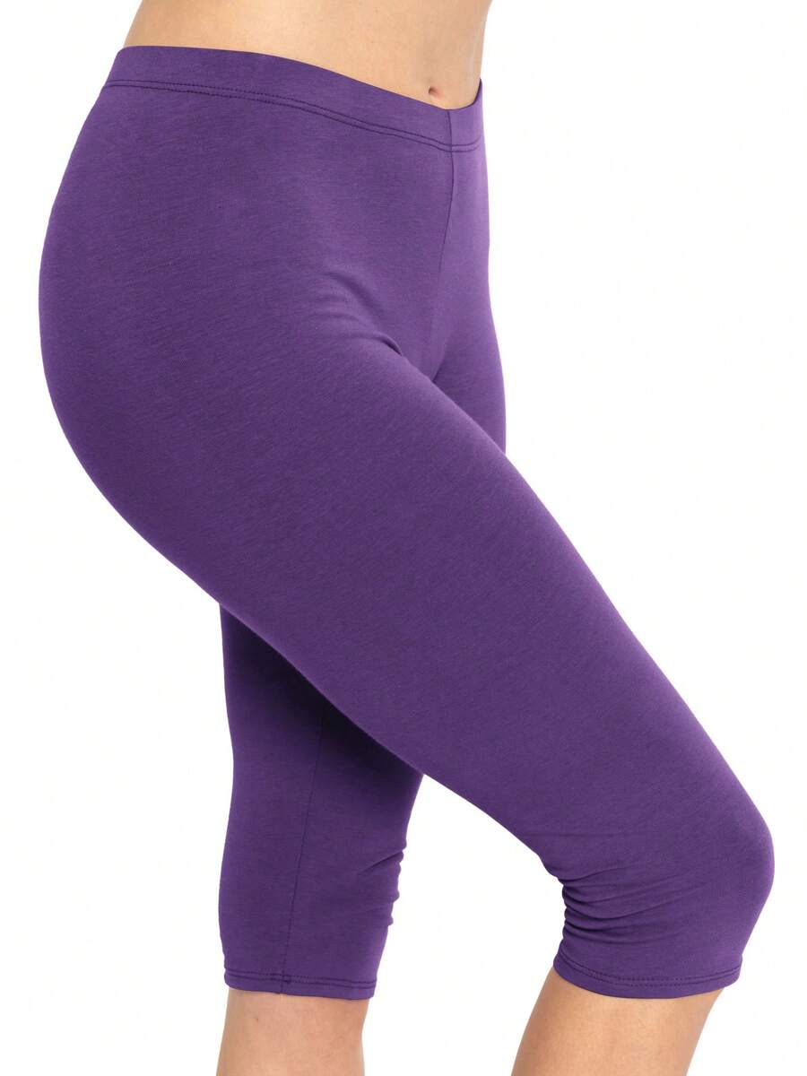 Women's Plus Size Knee-Length Capri Cotton Leggings | X-Large - 7X Adult - Màu tím - Xem 1