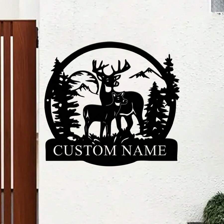1 件个性化鹿金属小屋标牌户外狩猎鹿猎人礼物定制姓氏标牌姓氏鹿字母小屋装饰 - 黑色 - 查看 1
