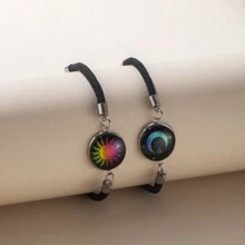 1 pieza/2 piezas/Set Pulsera personalizada luminosa de luna y sol para parejas, adecuada como regalo de hombre a novia [Tenga en cuenta que hay un diseño separado para la luna, las estrellas o el sol] - Multicolor - Ver 9