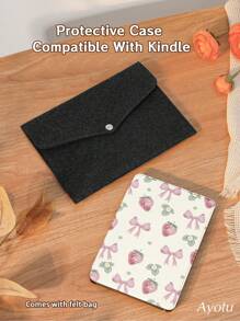 Bows And Strawberries Cream Case Compatible With Kindle,With Auto Wake/Sleep,Comes With Felt Bag - Multicolor - View 3