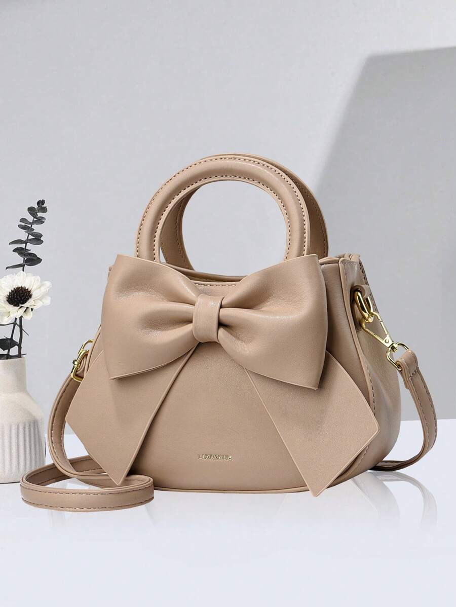 纯色女士手提包，优雅蝴蝶结细节，经典单肩包，适合学生、教师、办公室女士，可调节肩带 - 非常时尚，情人节女士蝴蝶结钱包，有史以来最好的母亲节礼物