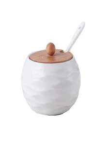 4 Piece Ceramic Storage Jar With Bamboo Spoon Stand