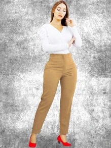 Pantalon de vestir de pinzas - Camel - Ver 2