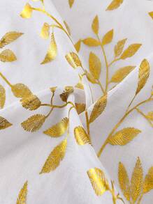 1 件白色现代奢华银箔印花金色叶子和藤蔓薄纱窗帘适用于客厅、卧室、厨房 - 白色 - 查看 8