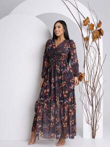 Long Printed Tulle Dress - Negro - Ver 1