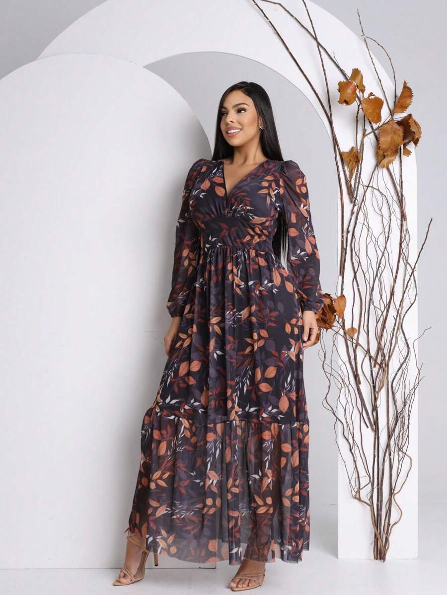 Long Printed Tulle Dress - Negro - Ver 1