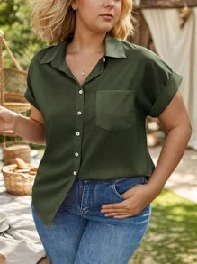 Women's Short-Sleeved Shirt - Army Green - View 4
