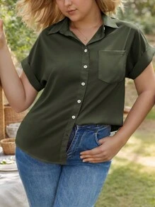 Women's Short-Sleeved Shirt - Army Green - View 5