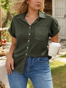 Women's Short-Sleeved Shirt - Army Green - View 3