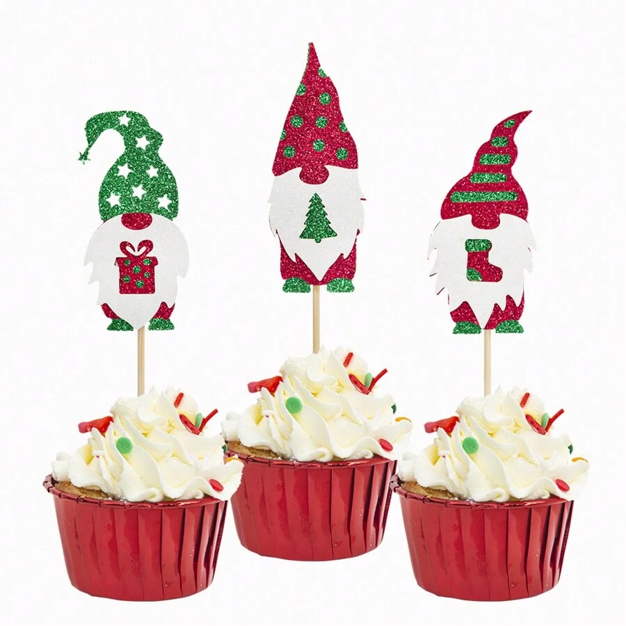 12 件圣诞快乐纸杯蛋糕装饰矮人圣诞主题纸杯蛋糕装饰圣诞装饰派对装饰 - 彩色 - 查看 1
