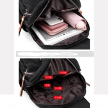 Women Backpack Oxford Canvas Rugged Business Casual College Work Travel Flap Backpack - 黑色 - 查看 4
